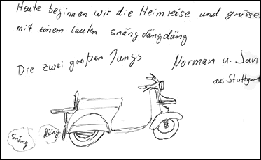 Greetings drawn by 2 Vespa drivers in our guestbook